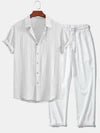 Crinkled Textured Button Up Shirt & Crinkle Textured Straight Leg Pants